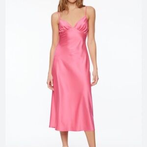Dynamite Pink Satin Midi Dress - Medium